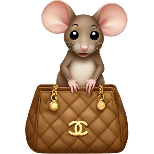 Cute brown mouse sitting in a Chanel bag emoji
