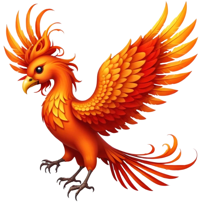 Magical phoenix bird with fire wings emoji