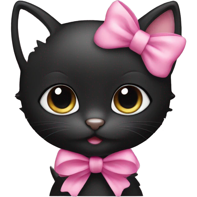 Cute black kitten with pink bow  emoji