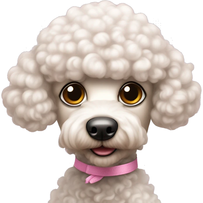 Poodle toy branco com um laço rosa claro em uma das orelhas emoji