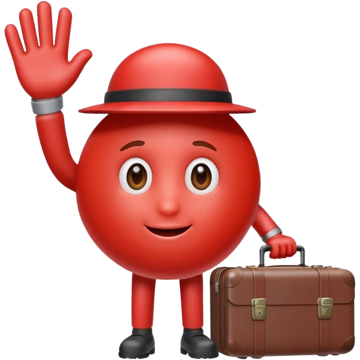 red blood cell with a tiny suitcase, waving goodbye emoji