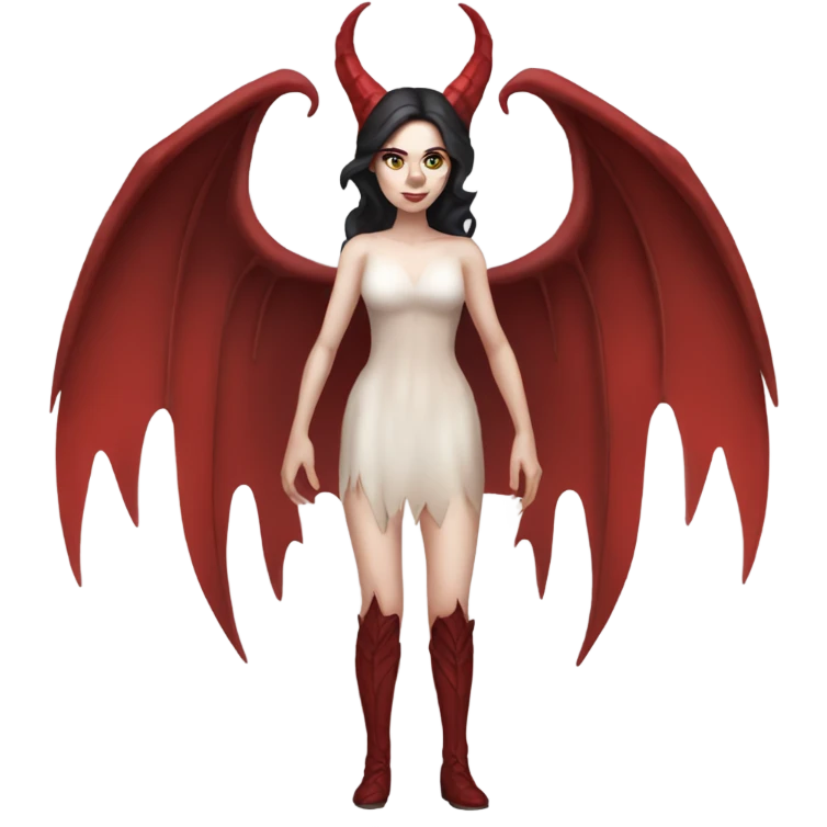 Pale skin, brunette demon woman with red wings full body emoji