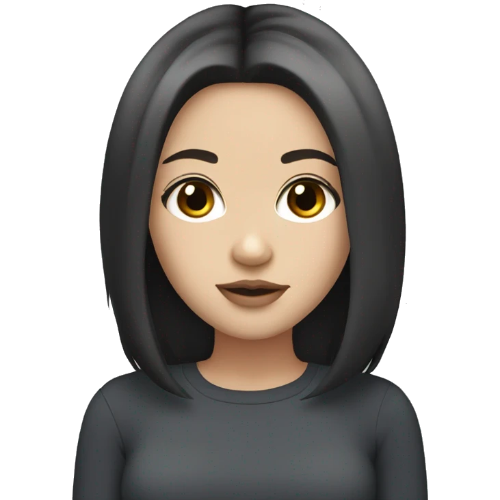 a white girl with shoulder length black hair, brown eyes, small rosy lips emoji