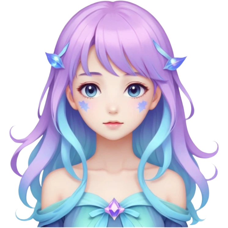 Beautiful gorgeous anime lady with beautiful nebula hair, fashion aesthetic, ethereal, fairycore, pastelcore  emoji
