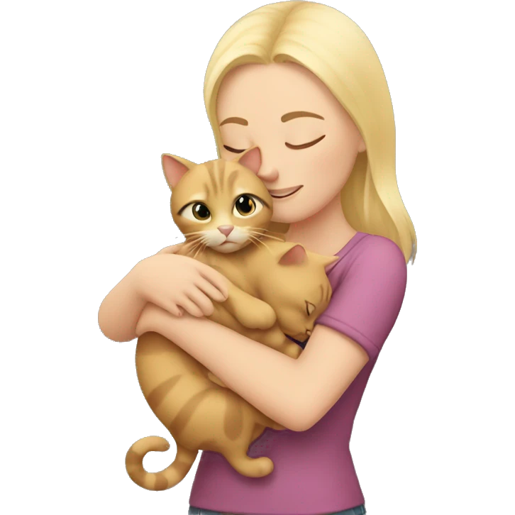 Blonde girl hugs cat emoji