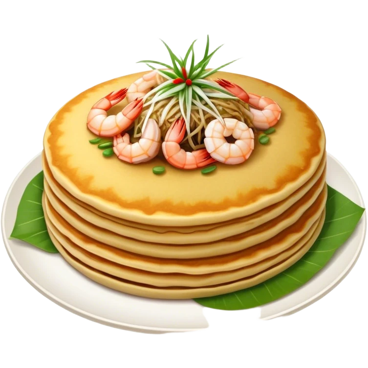 Cinematic Realistic B√°nh x√®o Dish Emoji, depicted as a crispy Vietnamese pancake filled with shrimp, pork, and bean sprouts rendered with dynamic textures and vibrant, appetizing lighting. emoji