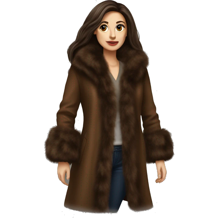 Beautiful Woman Realistic long hair brunette Mob wife big brown fur coat  emoji