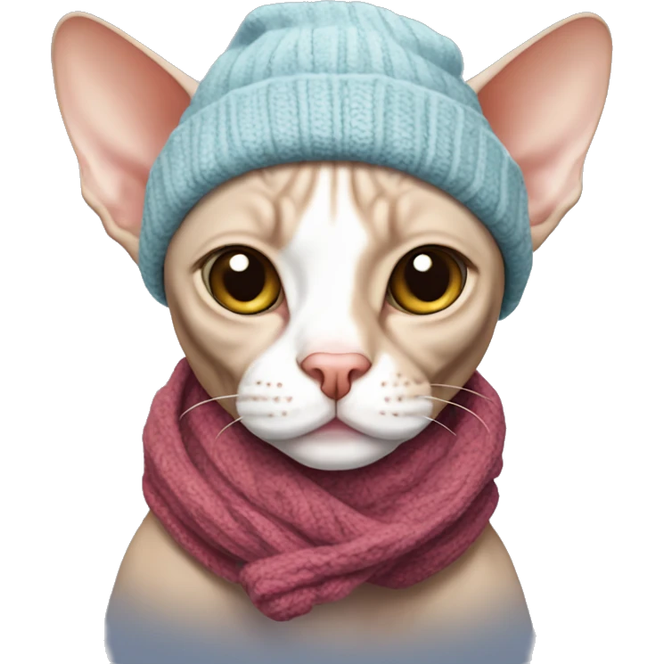 Sphynx cat with winter hat and scarf emoji
