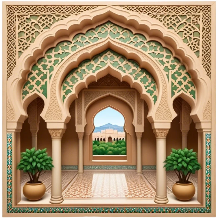 Alhambra – Cinematic Realistic Alhambra, depicted as a majestic Moorish palace with intricately carved arches, lush courtyards, and detailed tile work, bathed in soft golden light and dynamic shadows that highlight its opulent historical beauty. emoji