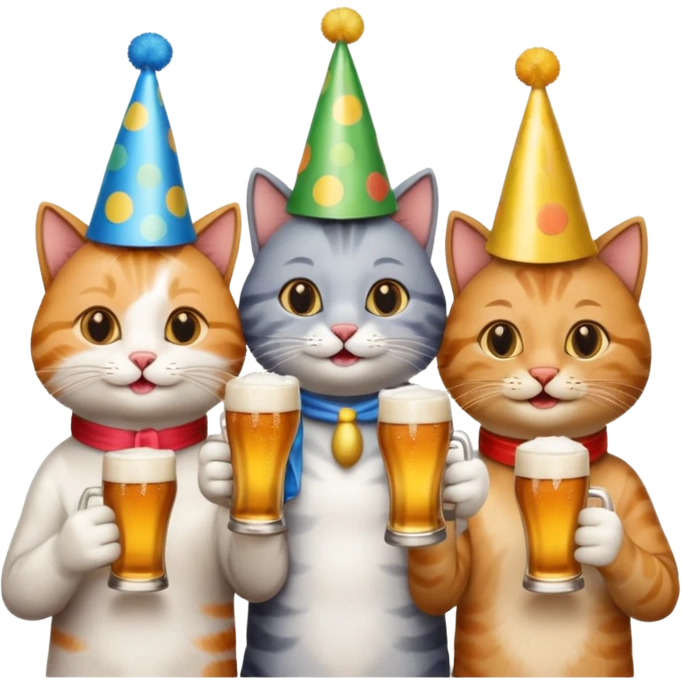 four happy cats drinking beer together toasting emoji