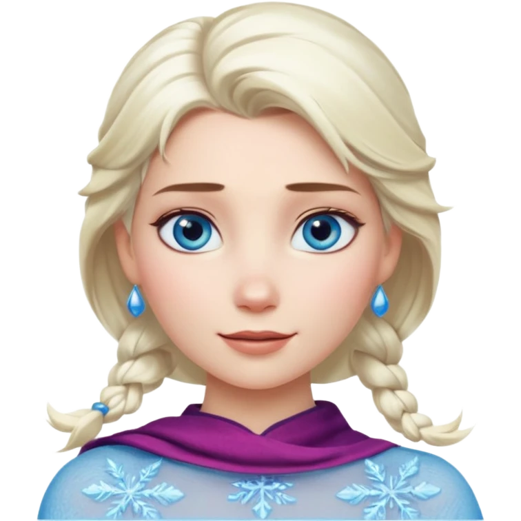 Кинематографический реалистичный портрет Эльзы с реалистичной текстурой кожи, мягким естественным освещением и изящно детализированными платиново-русыми волосами Её  выразительные голубые глаза излучают уверенность, спокойное выражение. Морозная свежесть  emoji