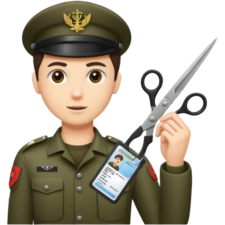 black Scissors cutting an idf soldier ID card in 2 parts .hyper realistic emoji