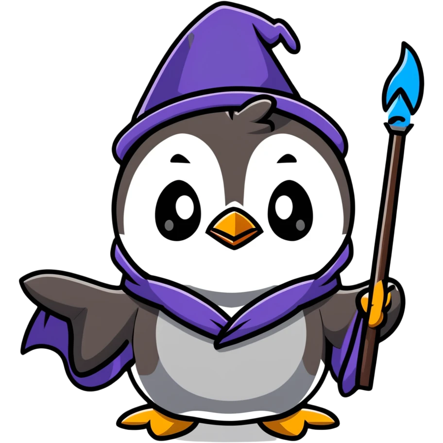 cartoonish penguin wizard casting a spell emoji