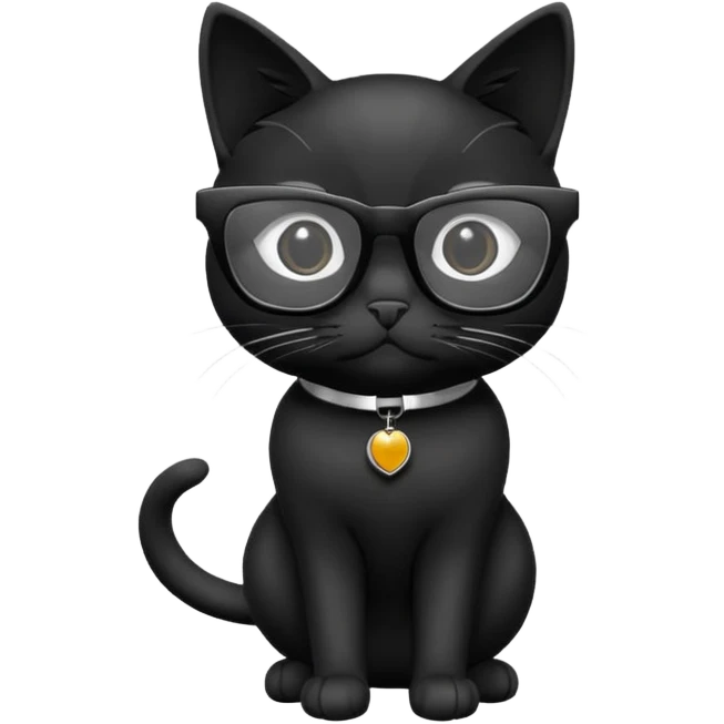 black cat full body wearing white glasses with square modern frames emoji