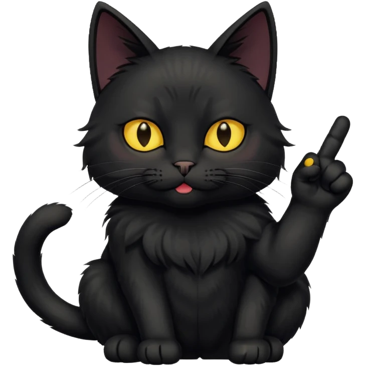 Black cat with yellow eyes giving the middle finger emoji