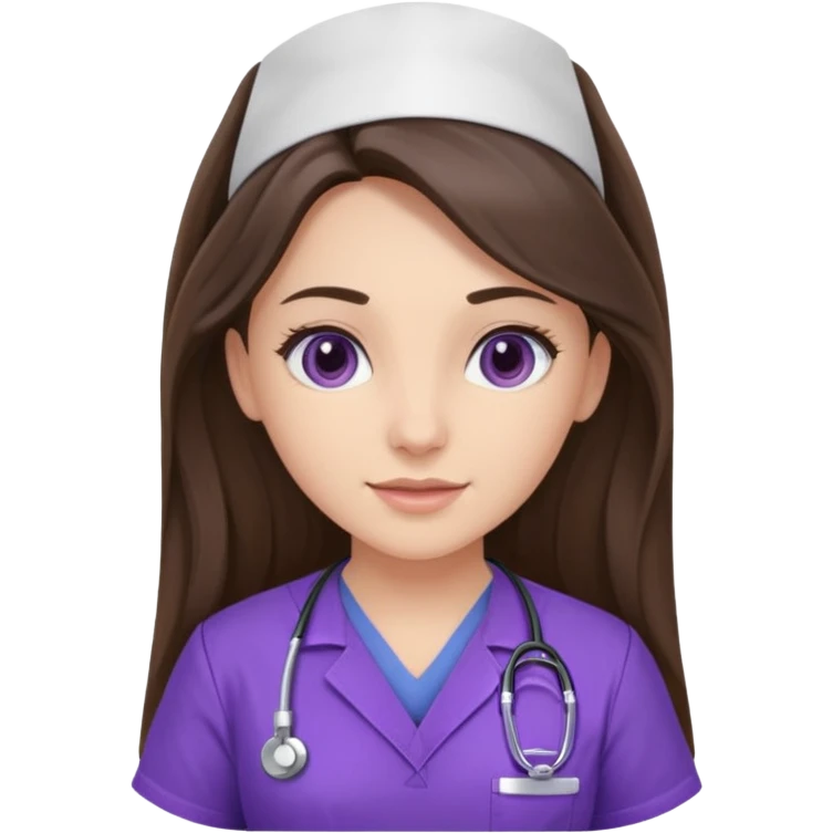 pretty brunette nurse with long hair in purple scrubs emoji