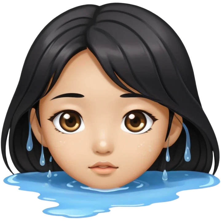 Cute big eye black long hair asian Girl with puddle  emoji