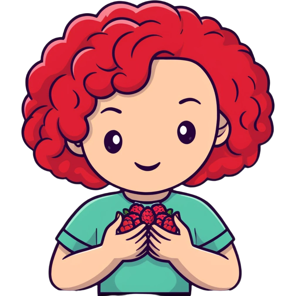 red-haired curly-haired woman holding raspberries in her hands emoji