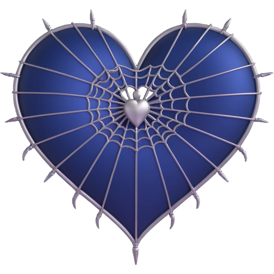 gothic heart, midnight blue satin, silver spiderweb, lace trim, mysterious and rich emoji