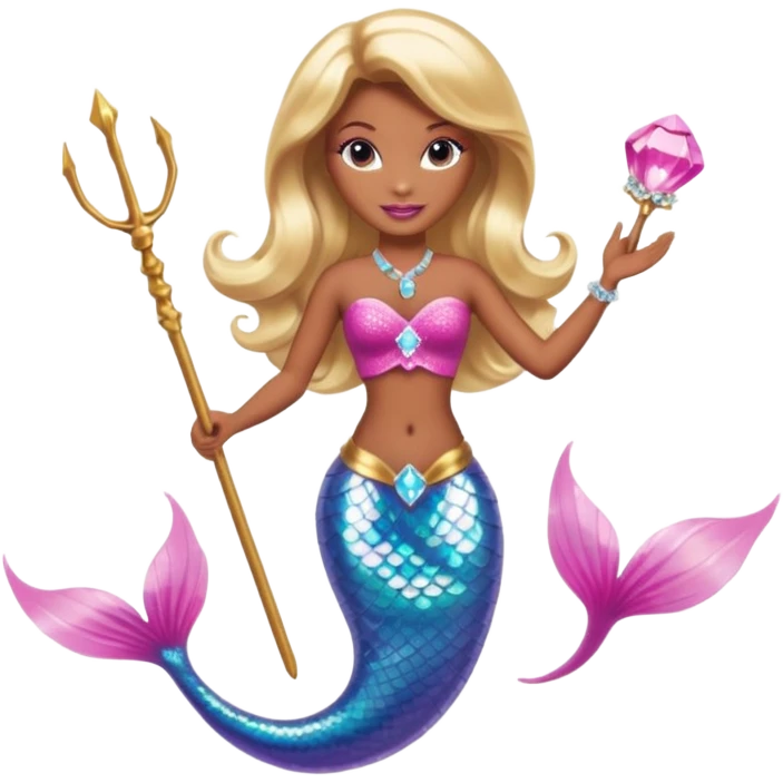 Brown skin blonde hair barbie mermaid with pink diamond tail and wand  emoji