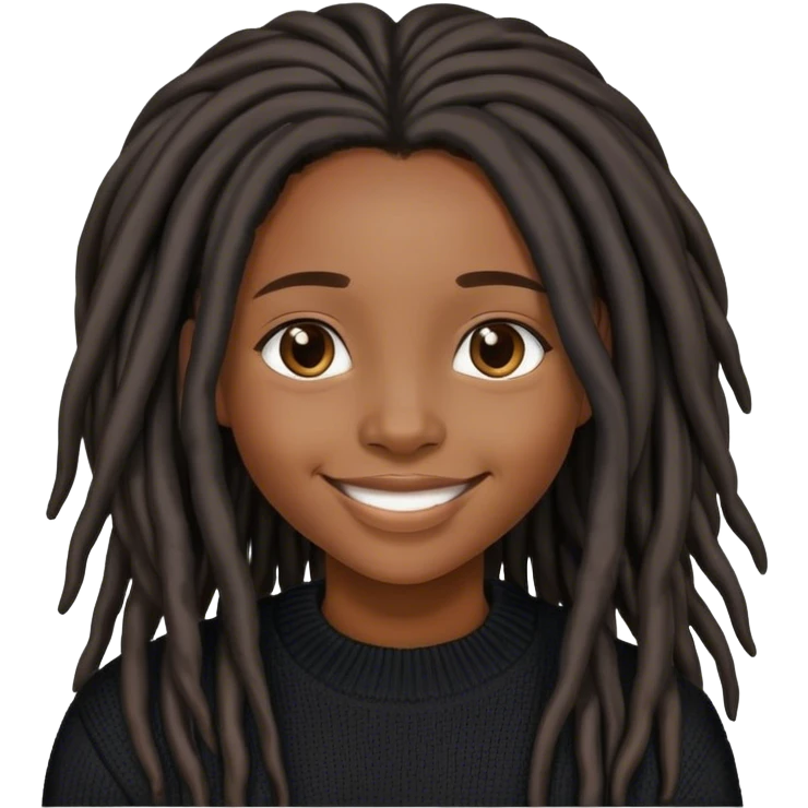 African american girl with long black locs smiling with black sweater emoji