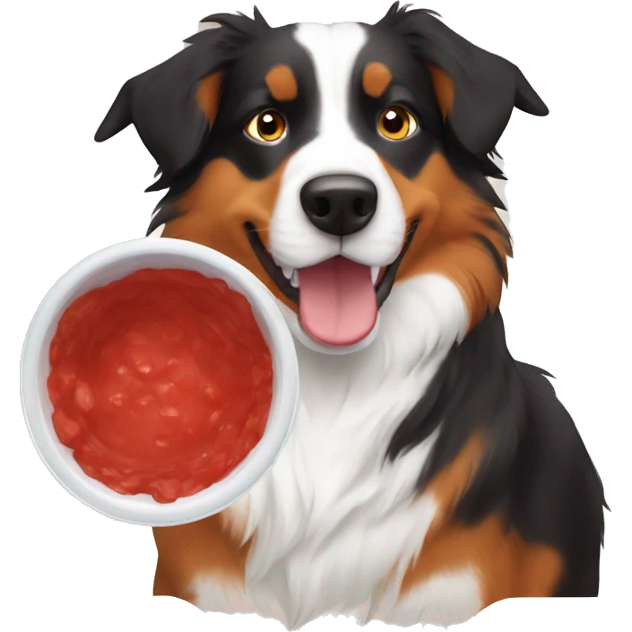 red-tri australian shepard flipping his bowl emoji