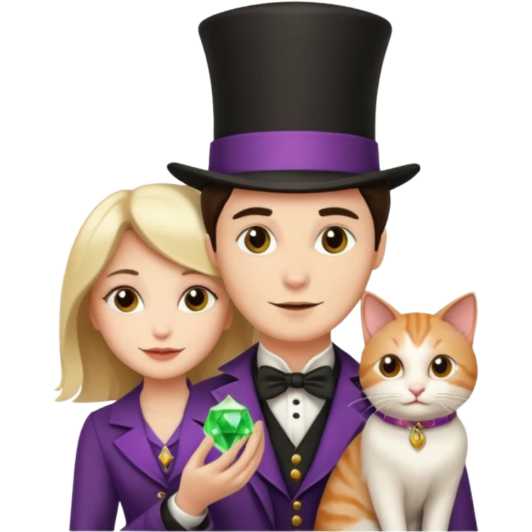 magician couple and their pet cat emoji