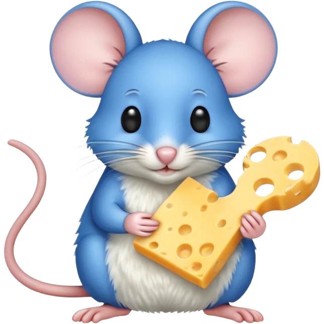 blue mouse is holding a piece of cheese emoji