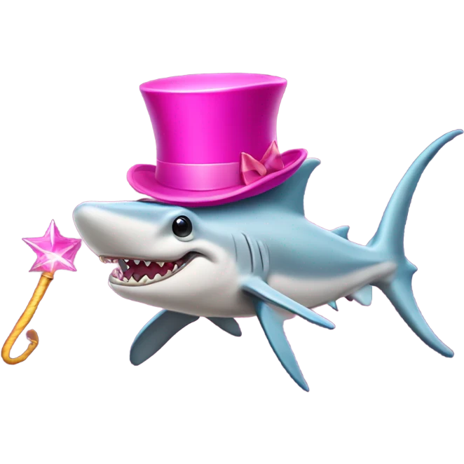 Hammerhead shark with a pink top hat and a magic wand  emoji