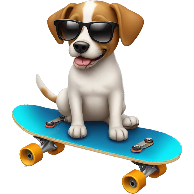 Dog with sunglasses on a skateboard emoji