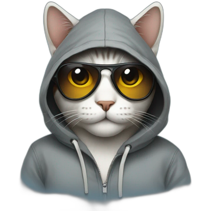 Cat with sunglasses and is wearing a hoodie emoji