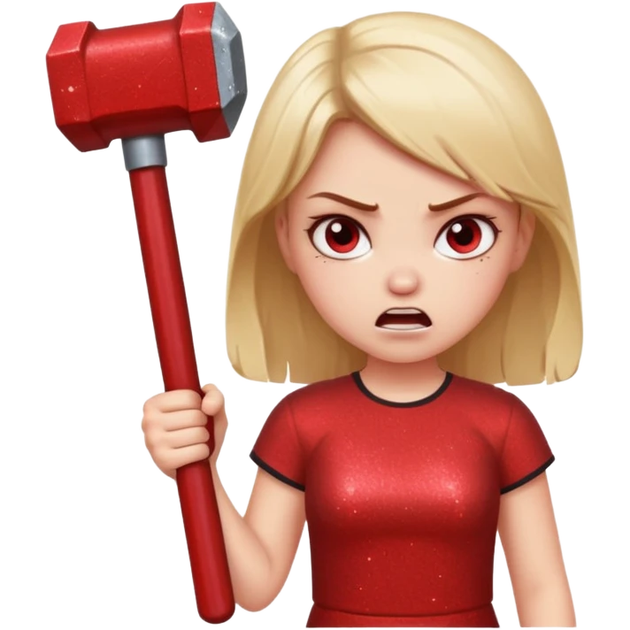 red glitter angry girl with a giant hammer emoji