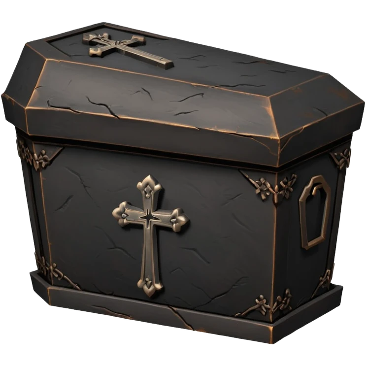 Small iron coffin with engraved cross, dark gothic emoji