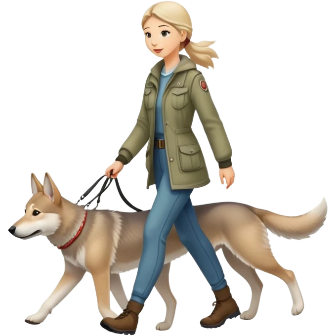 A beautiful girl walking a Czechoslovakian Wolfdog emoji