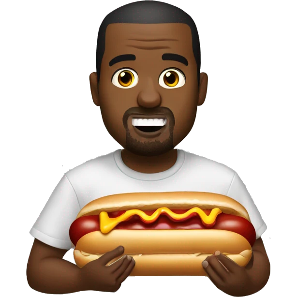 kanye west eating a hotdog with ketchup and mustard emoji