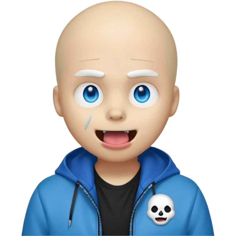 Sans from undertale with his blue eyes and his tongue out emoji