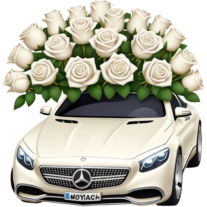 White Mercedes Maybach with white roses emoji