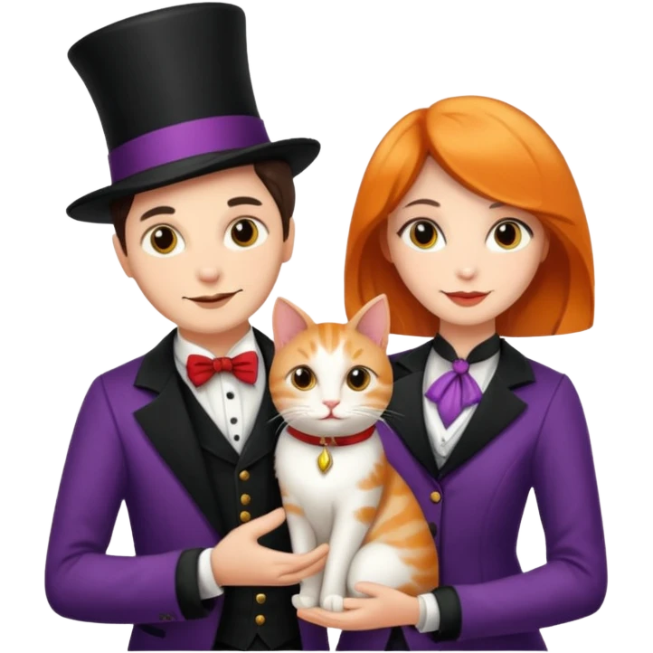 magician couple and their pet cat emoji