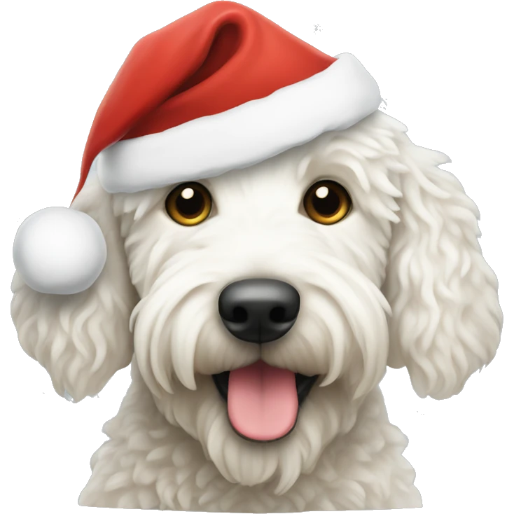White golden doodle Santa hat emoji