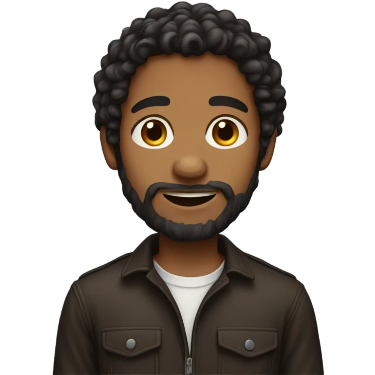 emoji of young man with dark brown long currly hair, and short small beard emoji