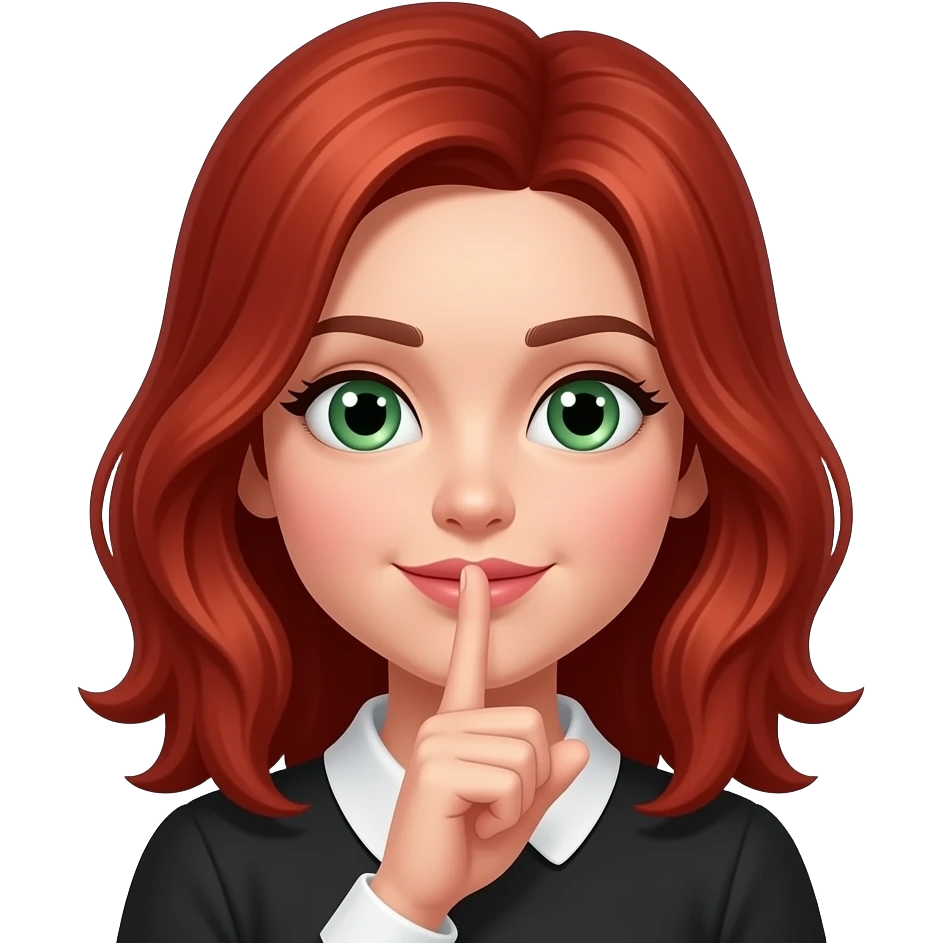 anime girl shushing red hair green eyes black blouse with white collar emoji