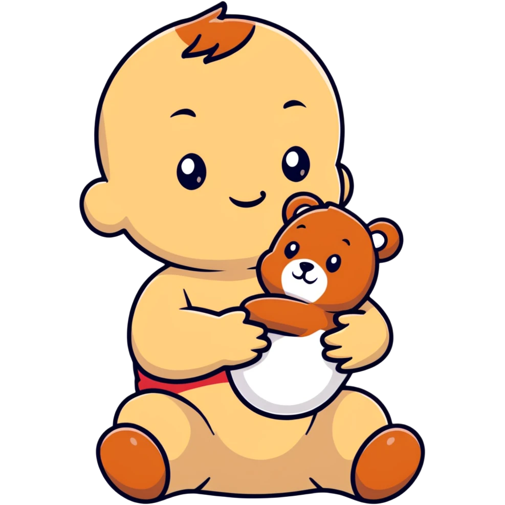 happy baby holding a teddy bear emoji