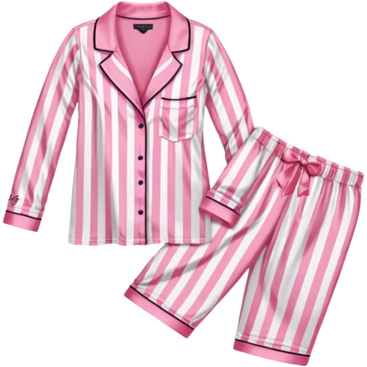 Striped pink and white silk Victoria’s Secret pajama set emoji
