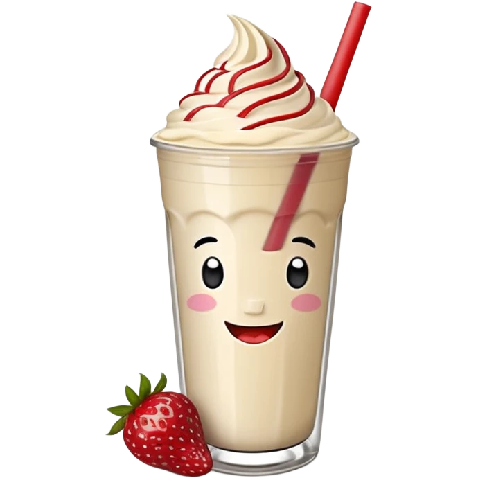 un vaso de batido animado, de caricatura, con tapa y pitillo, que tenga brazos y piernas, cara tierna y que inspire confianza y amabilidad emoji