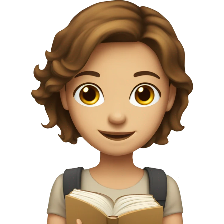 smiling pretty girl with brown hair with book  emoji