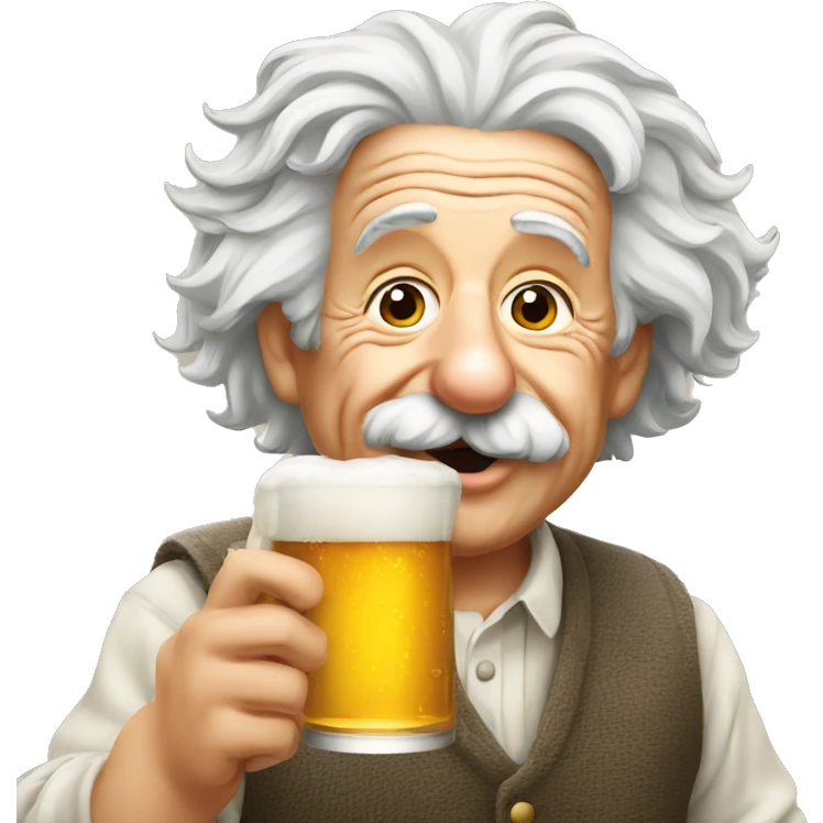 Albert Einstein drinking a beer emoji