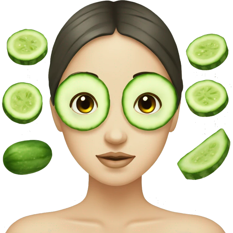 A girl in spa with cucumbers on her eyes drinking matcha emoji