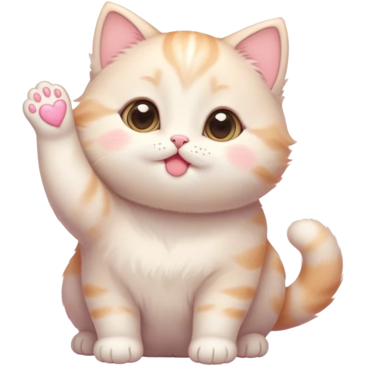 Cinematic chubby pastel kitten, big round eyes full of wonder, tiny paws reaching up, soft fluffy fur glowing in warm light, delicate heart-shaped nose, irresistibly cute and snuggly. emoji
