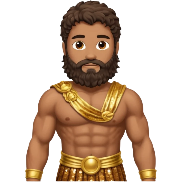 Hercules, God of Heroes from Roman Deities with long dark brown wavy hair and beard, bronze sequin toga emoji