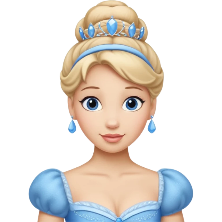 Princesa cinderella Disney com vestido grande e cheio com um coque emoji